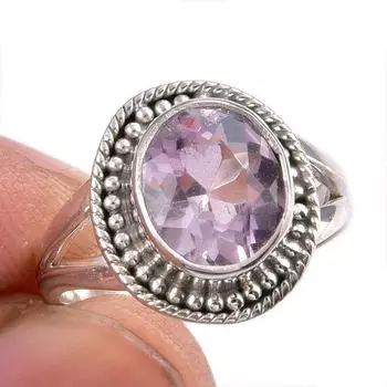 Natural Pink Amethyst Gemstone Handmade 925 Solid Silver Jewelry Ring S.6 r7j78