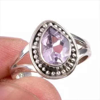 Natural Pink Amethyst Gemstone Handmade 925 Solid Silver Jewelry Ring S.6 L5Z36
