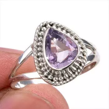 Natural Pink Amethyst Gemstone Handmade 925 Solid Silver Jewelry Ring S.7.5 A8f04