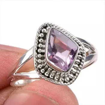 Natural Pink Amethyst Gemstone Handmade 925 Solid Silver Jewelry Ring S.7.5 K0D67