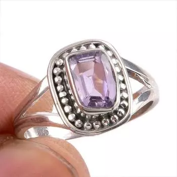 Natural Pink Amethyst Gemstone Handmade 925 Solid Silver Jewelry Ring S.6 b6h99