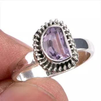 Natural Pink Amethyst Gemstone Handmade 925 Solid Silver Jewelry Ring S.5.5 U6F05