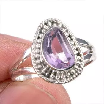 Natural Pink Amethyst Gemstone Handmade 925 Solid Silver Jewelry Ring S.6 P7S72