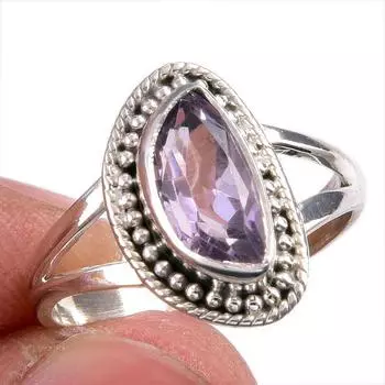 Natural Pink Amethyst Gemstone Handmade 925 Solid Silver Jewelry Ring S.7.5 j7m03