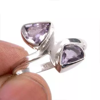 Natural Pink Amethyst Gemstone Handmade 925 Solid Silver Jewelry Ring S.8 M4d52