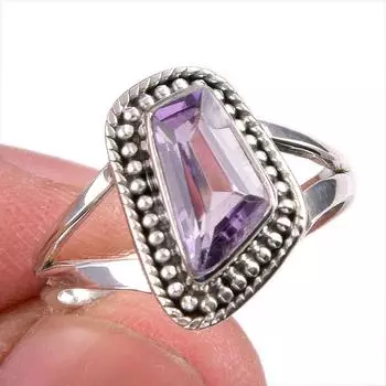 Natural Pink Amethyst Gemstone Handmade 925 Solid Silver Jewelry Ring S.8 n3t56