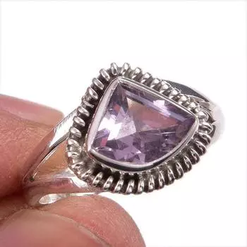 Natural Pink Amethyst Gemstone Handmade 925 Solid Silver Jewelry Ring S.5.5 t7l80