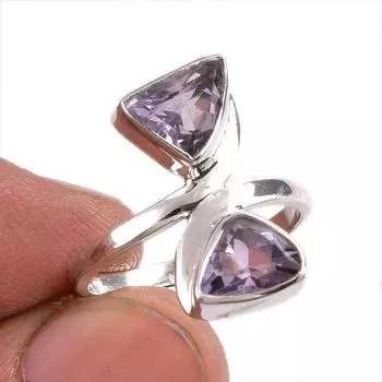 Natural Pink Amethyst Gemstone Handmade 925 Solid Silver Jewelry Ring S.6 e2y37