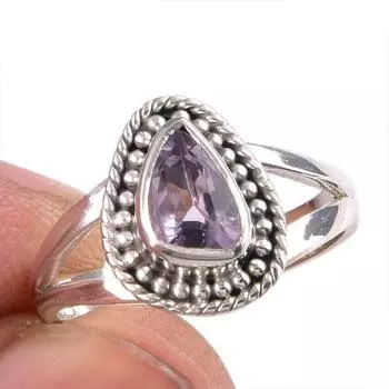 Natural Pink Amethyst Gemstone Handmade 925 Solid Silver Jewelry Ring S.5.5 Q8V72