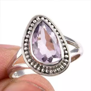 Natural Pink Amethyst Gemstone Handmade 925 Solid Silver Jewelry Ring S.9 a5u64