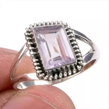 Natural Pink Amethyst Gemstone Handmade 925 Solid Silver Jewelry Ring S.6.5 v6p42