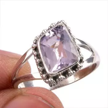 Natural Pink Amethyst Gemstone Handmade 925 Solid Silver Jewelry Ring S.7.5 q7M60