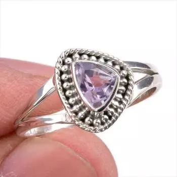 Natural Pink Amethyst Gemstone Handmade 925 Solid Silver Jewelry Ring S.8.5 n3s65