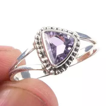 Natural Pink Amethyst Gemstone Handmade 925 Solid Sterling Silver Ring S.10 r8m54