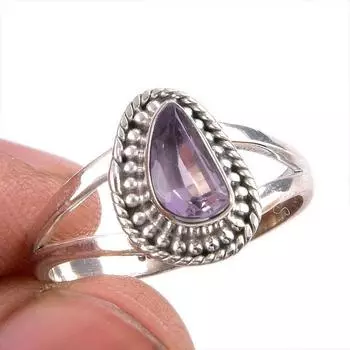 Natural Pink Amethyst Gemstone Handmade 925 Solid Silver Jewelry Ring S.7.5 N8v63