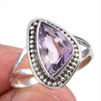 Natural Pink Amethyst Gemstone Handmade 925 Solid Silver Jewelry Ring S.9 K4W57