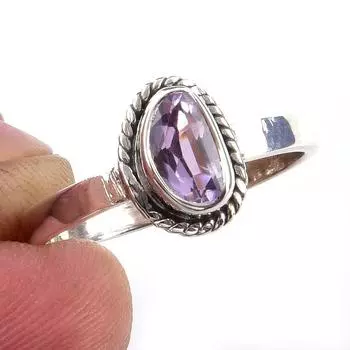 Natural Pink Amethyst Gemstone Handmade 925 Solid Sterling Silver Ring S.8 N4t59