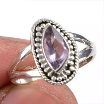 Natural Pink Amethyst Gemstone Handmade 925 Solid Silver Jewelry Ring S.5.5 j3y27