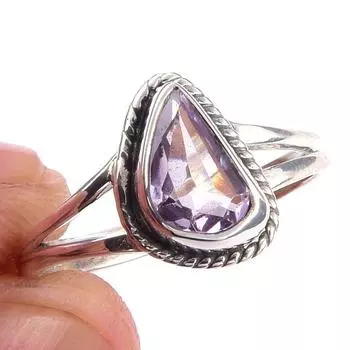 Natural Pink Amethyst Gemstone Handmade 925 Solid Sterling Silver Ring S.8 s8G58
