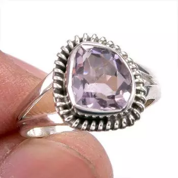Natural Pink Amethyst Gemstone Handmade 925 Solid Silver Jewelry Ring S.5.5 C5J87