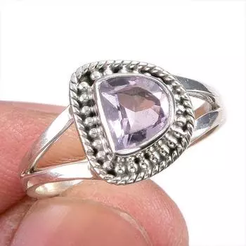 Natural Pink Amethyst Gemstone Handmade 925 Solid Silver Jewelry Ring S.7.5 T1j09