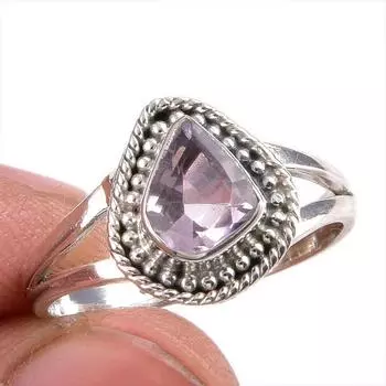 Natural Pink Amethyst Gemstone Handmade 925 Solid Silver Jewelry Ring S.7.5 D9S70