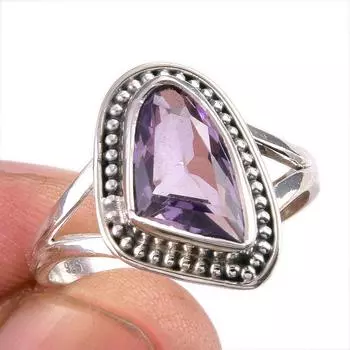 Natural Pink Amethyst Gemstone Handmade 925 Solid Silver Jewelry Ring S.10 s2l23