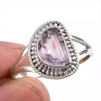Natural Pink Amethyst Gemstone Handmade 925 Solid Silver Jewelry Ring S.9.5 z2e46