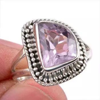Natural Pink Amethyst Gemstone Handmade 925 Solid Silver Jewelry Ring S.6 k6c52