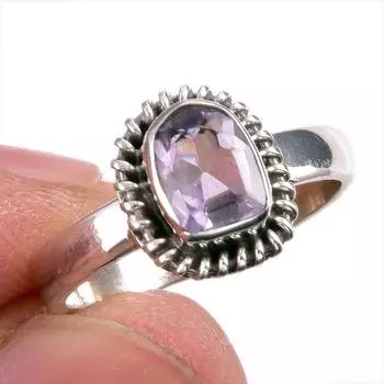 Natural Pink Amethyst Gemstone Handmade 925 Solid Silver Jewelry Ring S.5.5 p1A80