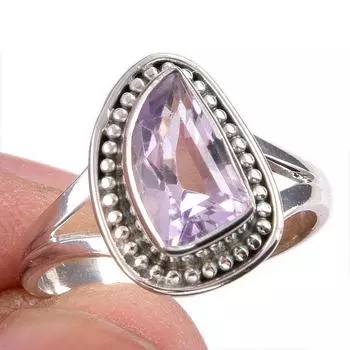 Natural Pink Amethyst Gemstone Handmade 925 Solid Silver Jewelry Ring S.7.5 o3J74