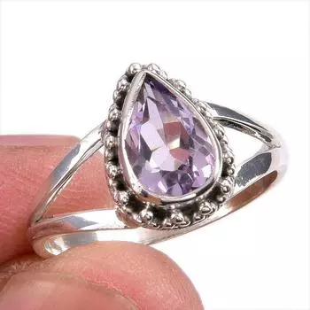 Natural Pink Amethyst Gemstone Handmade 925 Solid Silver Jewelry Ring S.7.5 W0v18