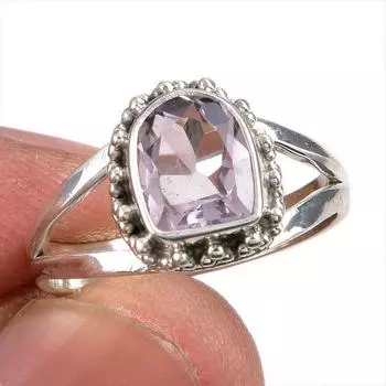 Natural Pink Amethyst Gemstone Handmade 925 Solid Silver Jewelry Ring S.7 p5E77