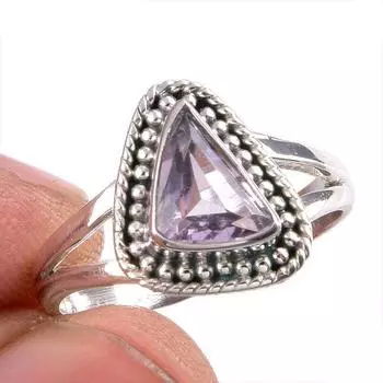 Natural Pink Amethyst Gemstone Handmade 925 Solid Silver Jewelry Ring S.7 V8N16