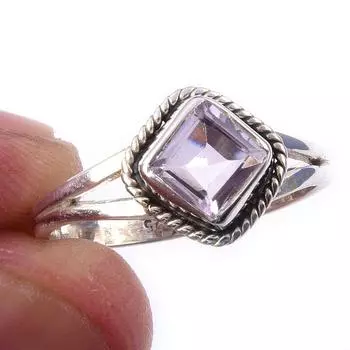 Natural Pink Amethyst Gemstone Handmade 925 Solid Sterling Silver Ring S.8 t4K85