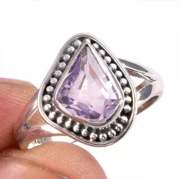 Natural Pink Amethyst Gemstone Handmade 925 Solid Silver Jewelry Ring S.7 d0y91