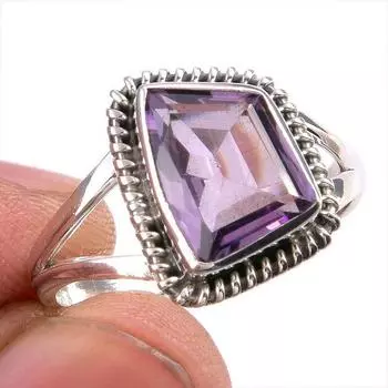 Natural Pink Amethyst Gemstone Handmade 925 Solid Silver Jewelry Ring S.8.5 p6S15