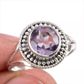 Natural Pink Amethyst Gemstone Handmade 925 Solid Silver Jewelry Ring S.6.5 F3M10