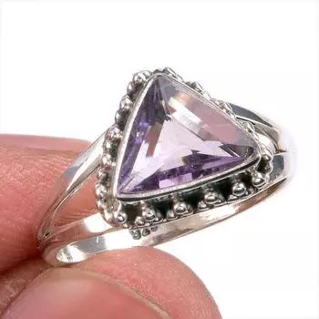 Natural Pink Amethyst Gemstone Handmade 925 Solid Silver Jewelry Ring S.7 N9S20