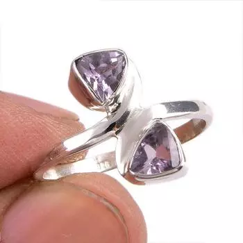 Natural Pink Amethyst Gemstone Handmade 925 Solid Silver Jewelry Ring S.7.5 l0Y68