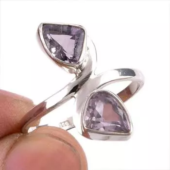 Natural Pink Amethyst Gemstone Handmade 925 Solid Silver Jewelry Ring S.8 q7p96