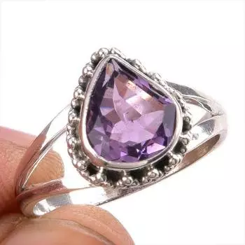 Natural Pink Amethyst Gemstone Handmade 925 Solid Silver Jewelry Ring S.7.5 y6l35