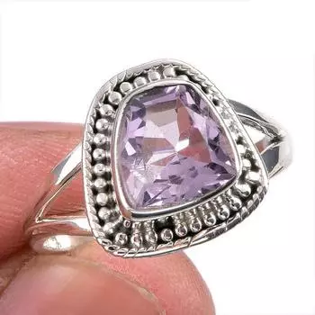 Natural Pink Amethyst Gemstone Handmade 925 Solid Silver Jewelry Ring S.8.5 b6N45