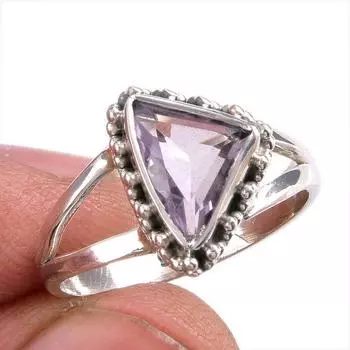 Natural Pink Amethyst Gemstone Handmade 925 Solid Silver Jewelry Ring S.6.5 a4L08