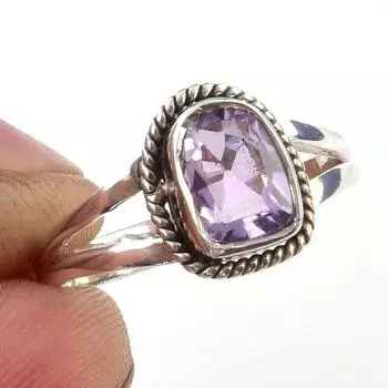 Natural Pink Amethyst Gemstone Handmade 925 Solid Sterling Silver Ring S.6 z4V55