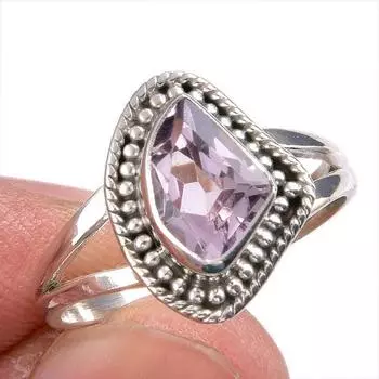 Natural Pink Amethyst Gemstone Handmade 925 Solid Silver Jewelry Ring S.8 m2L96