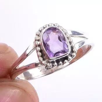 Natural Pink Amethyst Gemstone Handmade 925 Solid Sterling Silver Ring S.8 q1D15