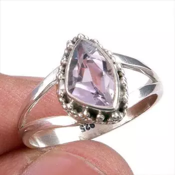 Natural Pink Amethyst Gemstone Handmade 925 Solid Silver Jewelry Ring S.7.5 V0W27