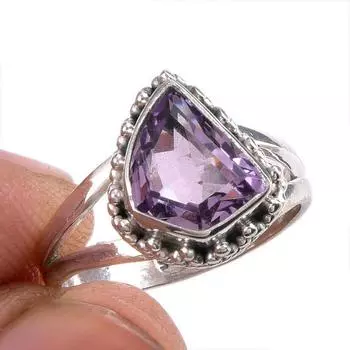 Natural Pink Amethyst Gemstone Handmade 925 Solid Silver Jewelry Ring S.5.5 h1V26