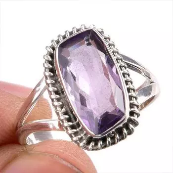 Natural Pink Amethyst Gemstone Handmade 925 Solid Silver Jewelry Ring S.8.5 d1i55